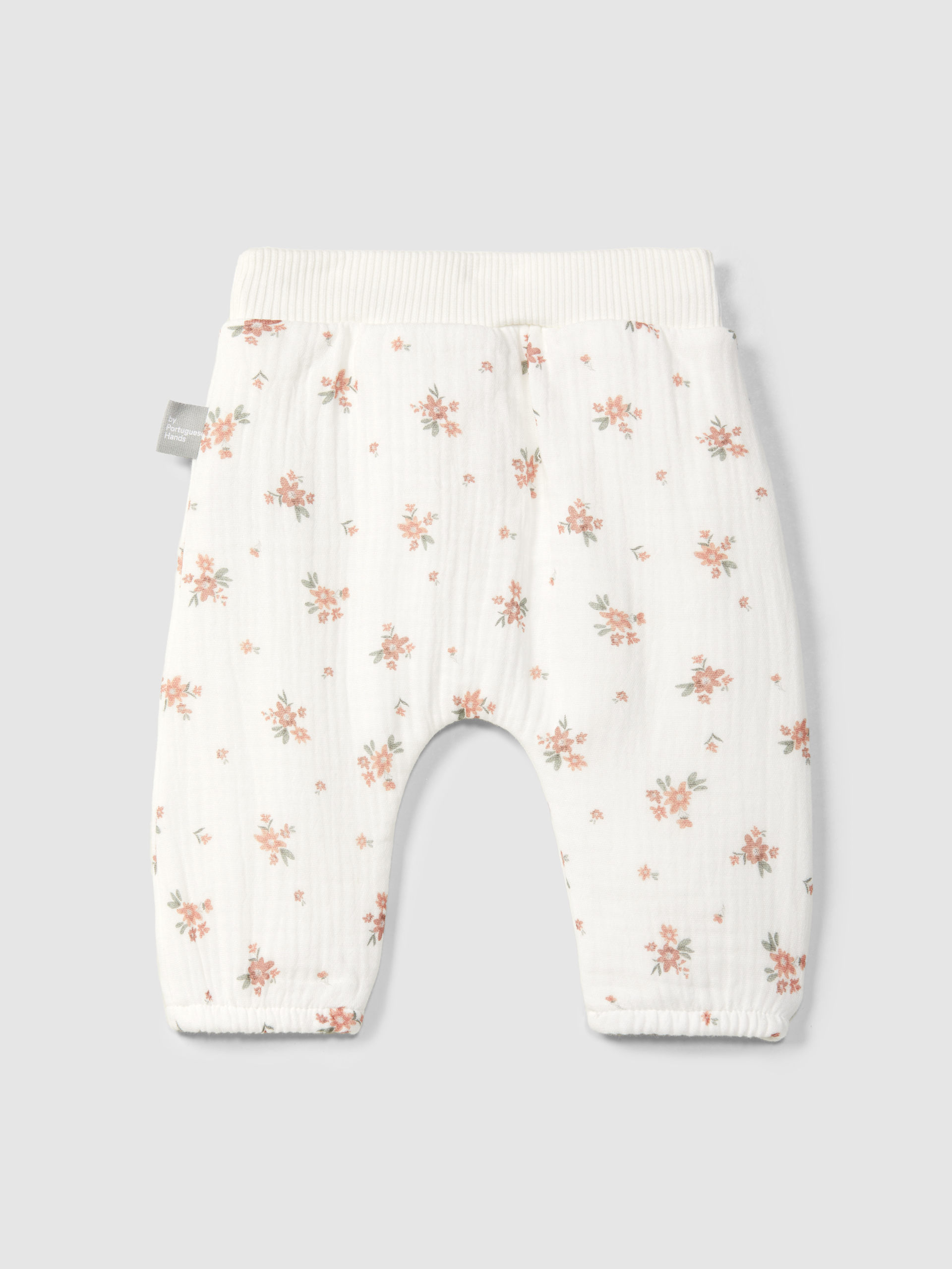 Calças pull-up em gaze estampada