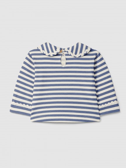 Camiseta de manga larga de rayas con detalle de picunela Camiseta de manga larga de rayas con detalle de picunela
