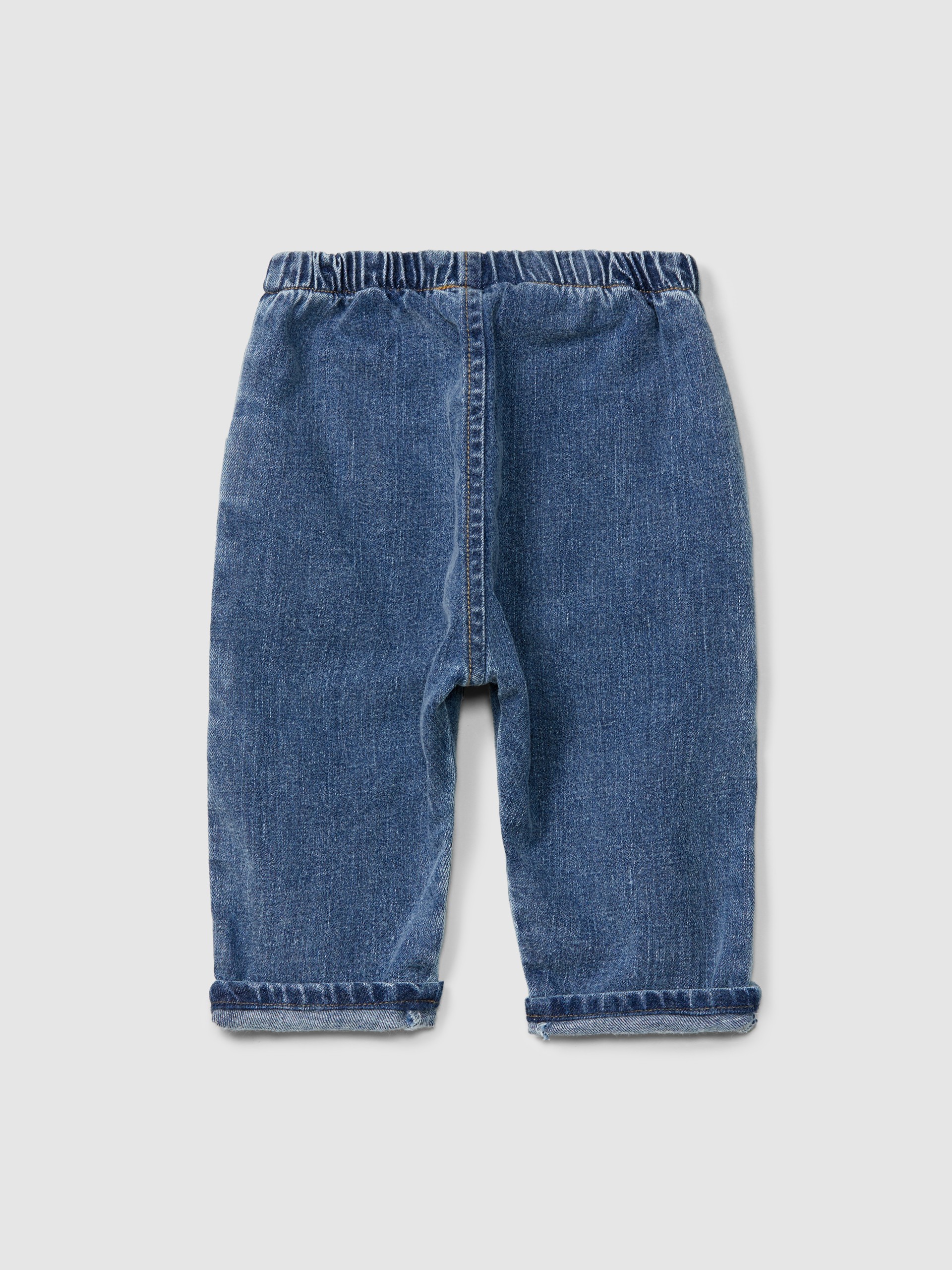 Calças pull-up em denim de algodão orgânico