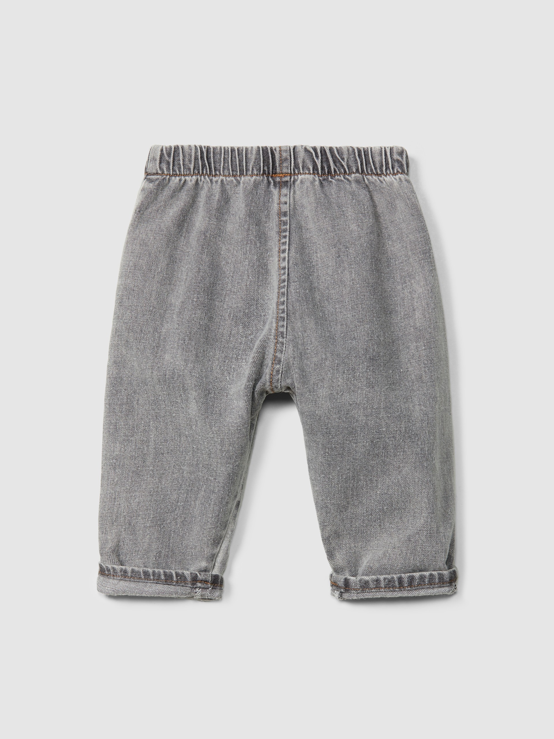 Organic cotton denim pull-up pants with embroidery detail