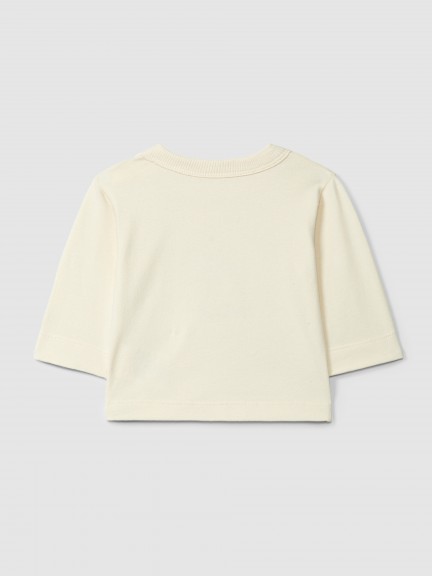 Camiseta de manga larga con estampado y aplique de tejido Camiseta de manga larga con estampado y aplique de tejido