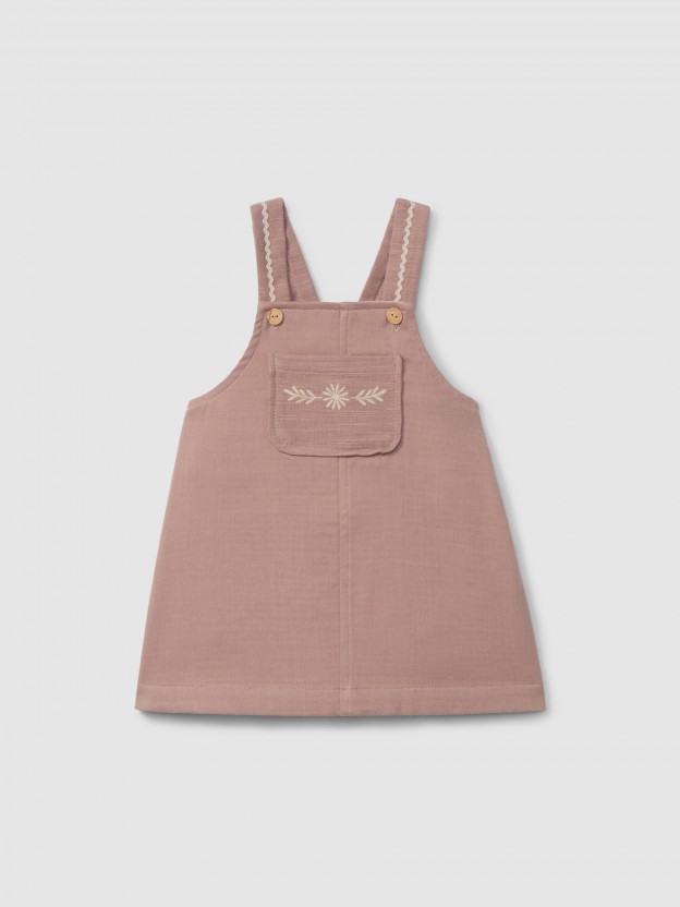 Pinafore dress with embroidered detail and rickrack