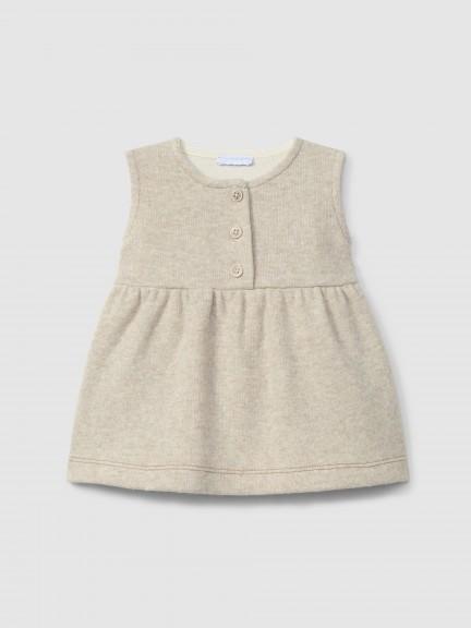 Double-layered jersey plain pinafore dress