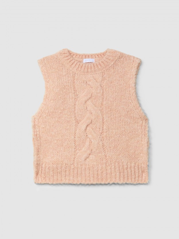 Knitted vest with cable-knit detail