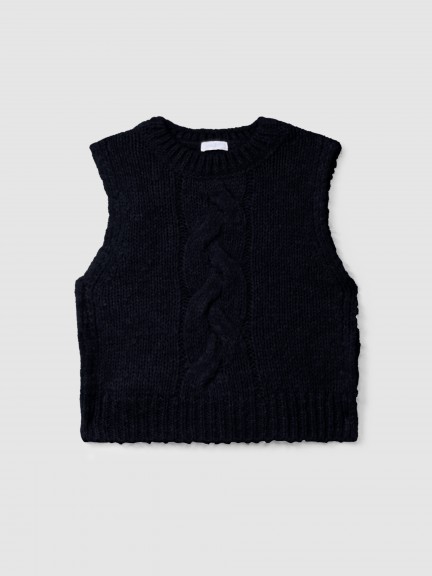 Knitted vest with cable-knit detail