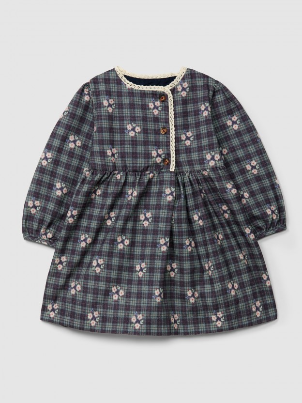 Robe imprim� fleuri avec d�tail en dentelle