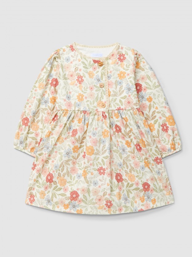 Robe imprim� fleuri avec d�tail en dentelle