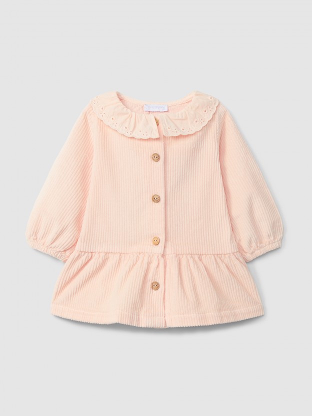 Dress corduroy ruffled collar English embroidery Dress corduroy ruffled collar English embroidery