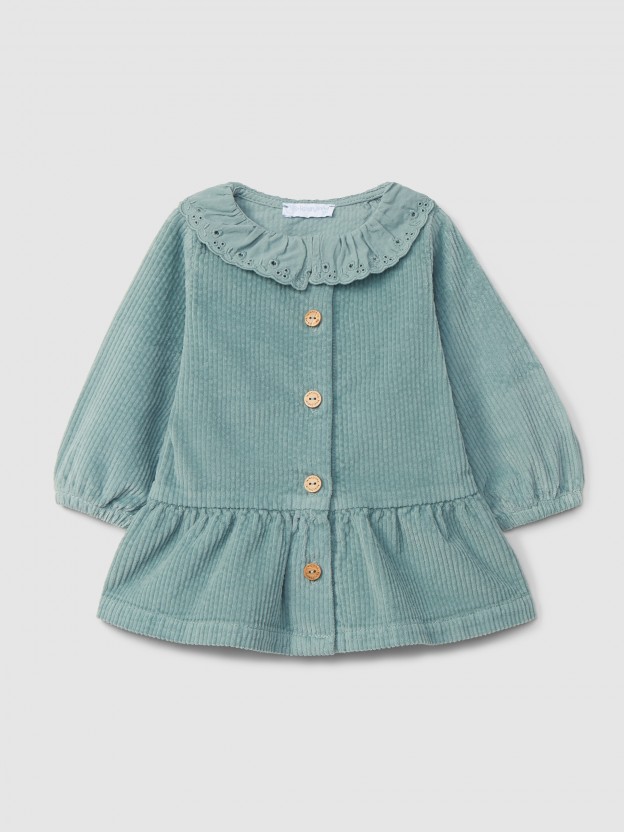Dress corduroy ruffled collar English embroidery Dress corduroy ruffled collar English embroidery
