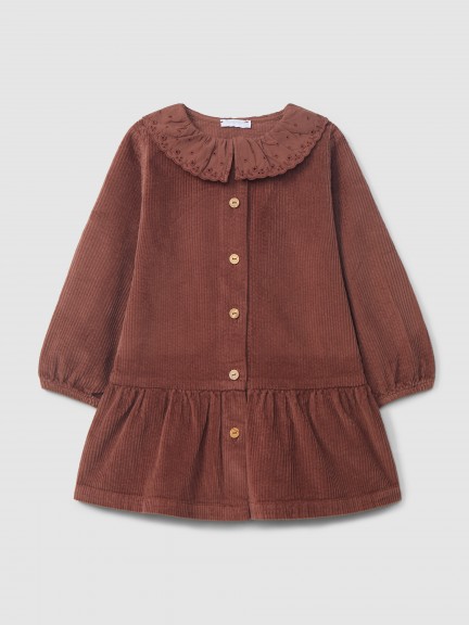 Dress corduroy ruffled collar English embroidery Dress corduroy ruffled collar English embroidery