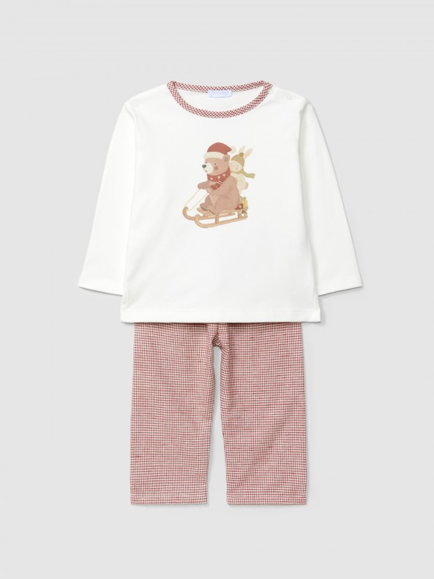 Pijama xadrez vichy urso e coelho no trenó Pijama xadrez vichy urso e coelho no trenó