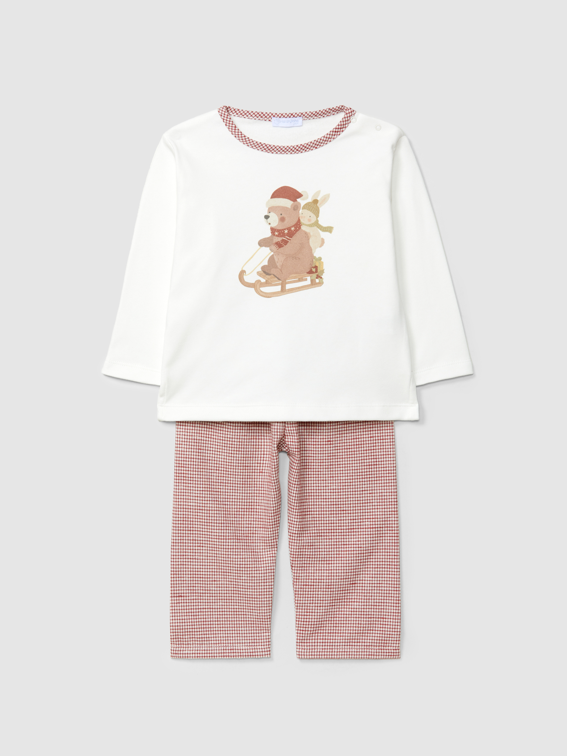 Pyjama carreaux vichy ours et lapin sur le traîneau