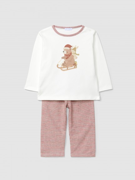 Pijama xadrez vichy urso e coelho no trenó Pijama xadrez vichy urso e coelho no trenó