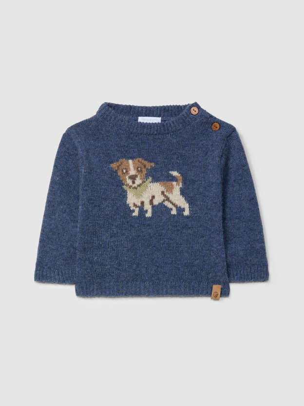 Pull col rond tricoté avec intarsia figurative Pull col rond tricoté avec intarsia figurative