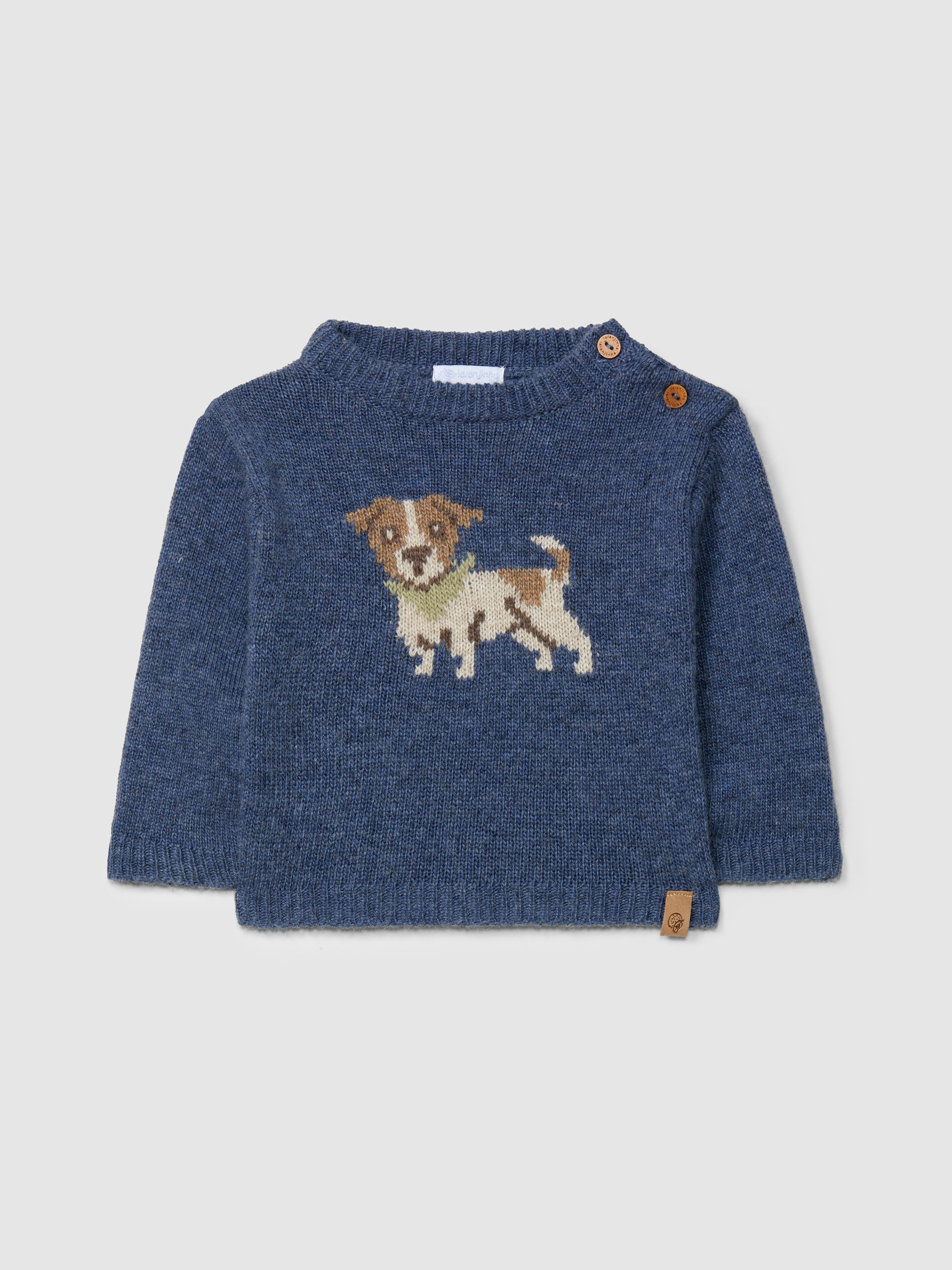 Pull col rond tricoté avec intarsia figurative