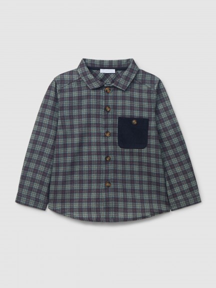 Camisa xadrez com bolso em bombazine Camisa xadrez com bolso em bombazine