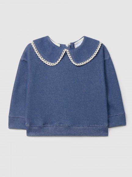 Sweatshirt em malha dupla com detalhe de renda Sweatshirt em malha dupla com detalhe de renda