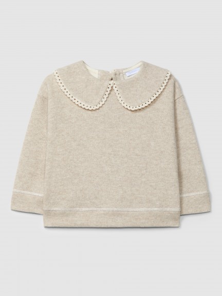 Sweatshirt em malha dupla com detalhe de renda Sweatshirt em malha dupla com detalhe de renda