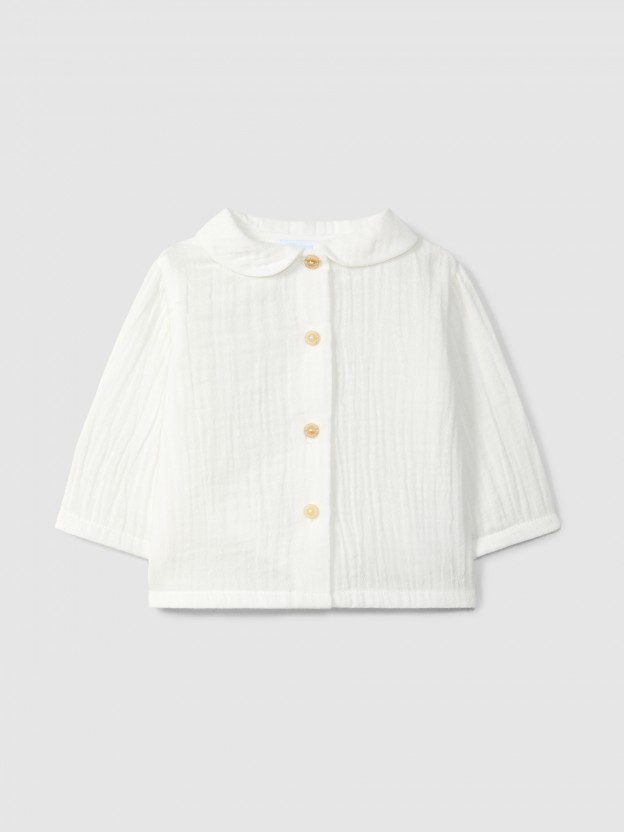 Gauze blouse with round collar Gauze blouse with round collar