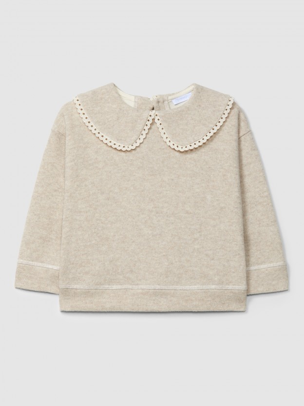 Sweatshirt em malha dupla com detalhe de renda Sweatshirt em malha dupla com detalhe de renda