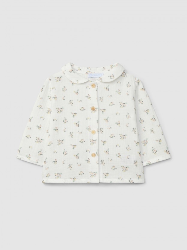 Blusa em gaze com gola redonda Blusa em gaze com gola redonda