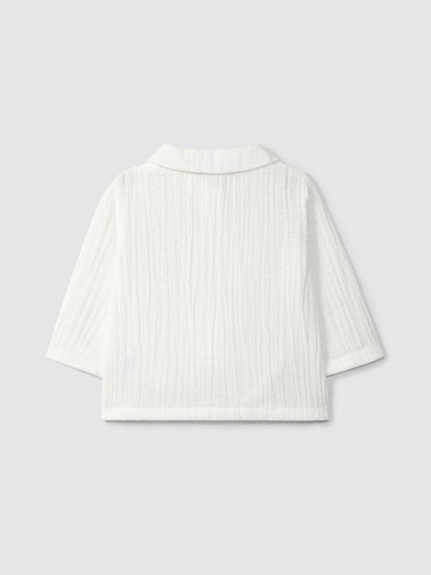 Gauze blouse with round collar Gauze blouse with round collar