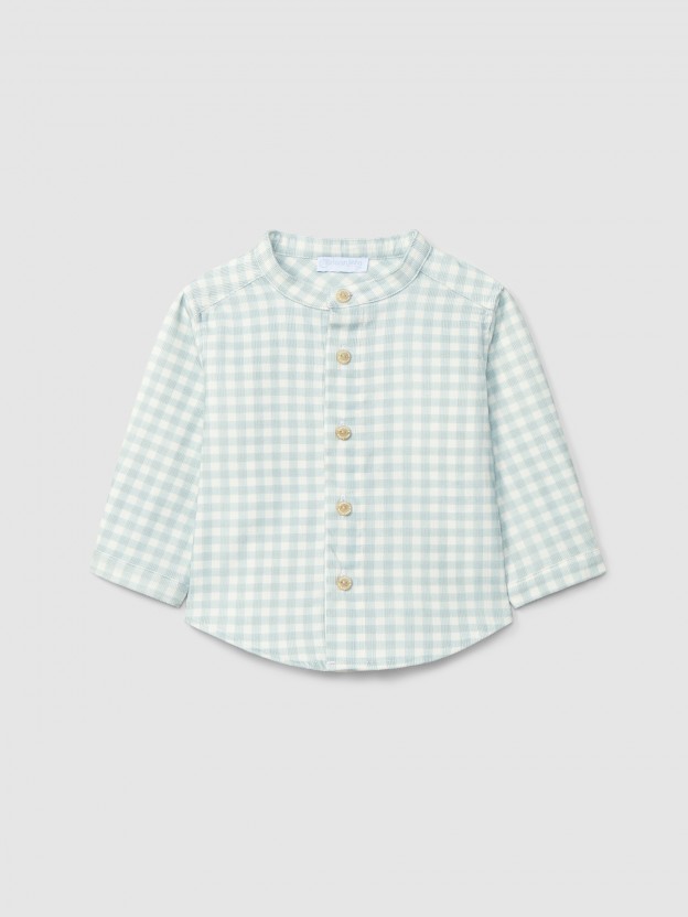 Chemise à col mao à velours côtelé à carreaux Chemise à col mao à velours côtelé à carreaux
