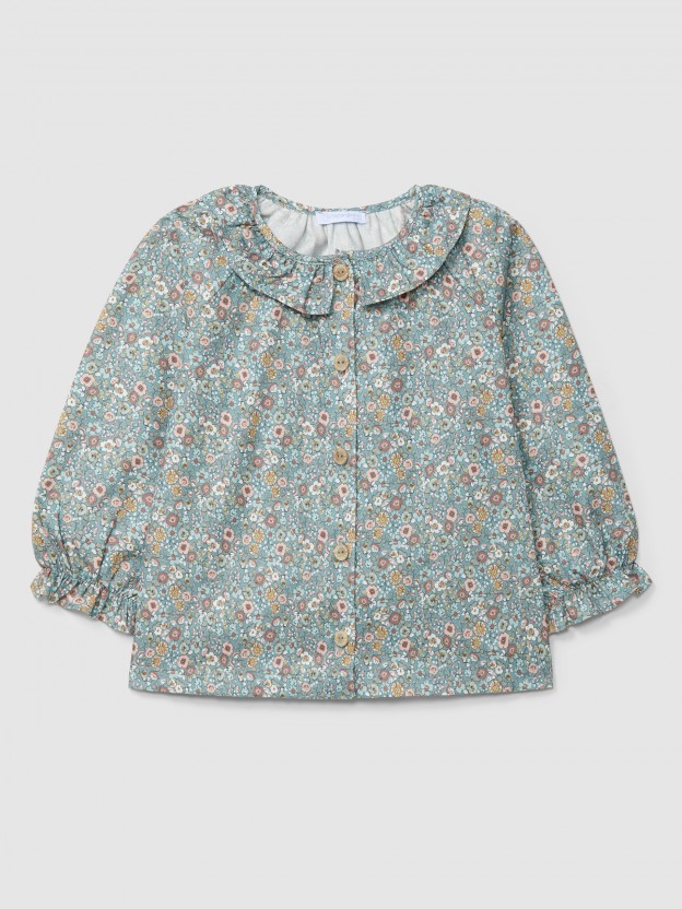 Blusa estampada com gola de folho