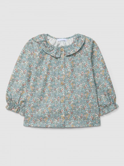 Blouse print with ruffled collar