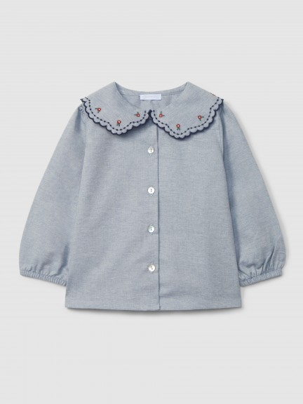 Blouse in viyella fabric with embroidered detail on the collar Blouse in viyella fabric with embroidered detail on the collar