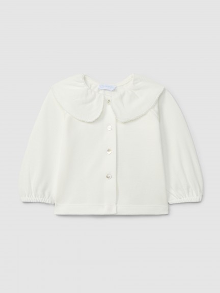 Piqu� longsleeve with ruffled collar