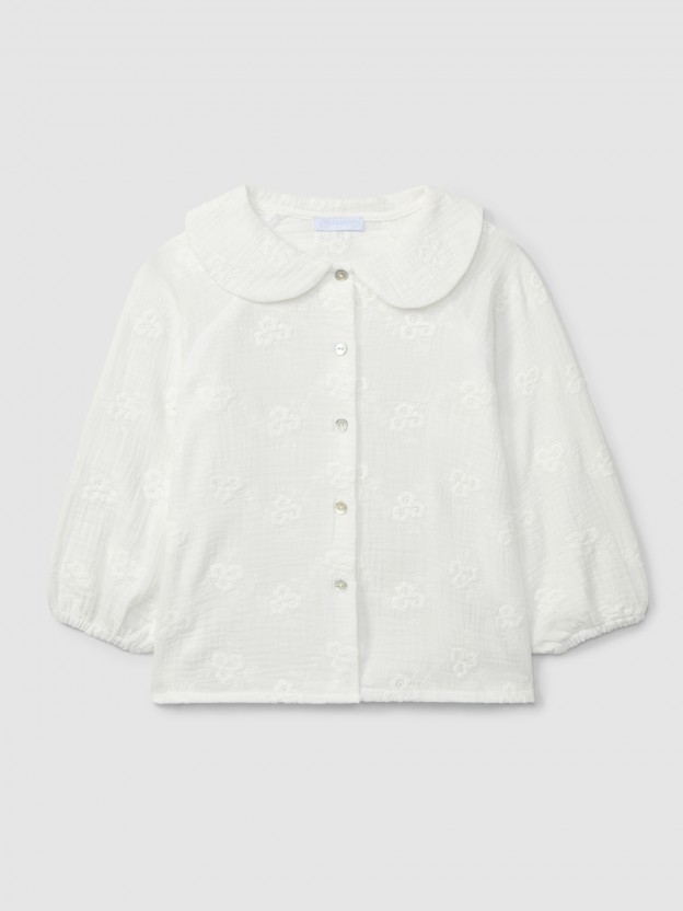Blouse en gaze brodée à fleurs Blouse en gaze brodée à fleurs