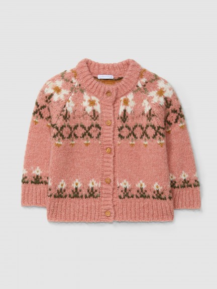 Abrigo tricotado con escote redondo jacquard Abrigo tricotado con escote redondo jacquard