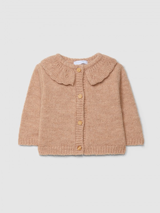 Knitted cardigan with ruffled collar Knitted cardigan with ruffled collar