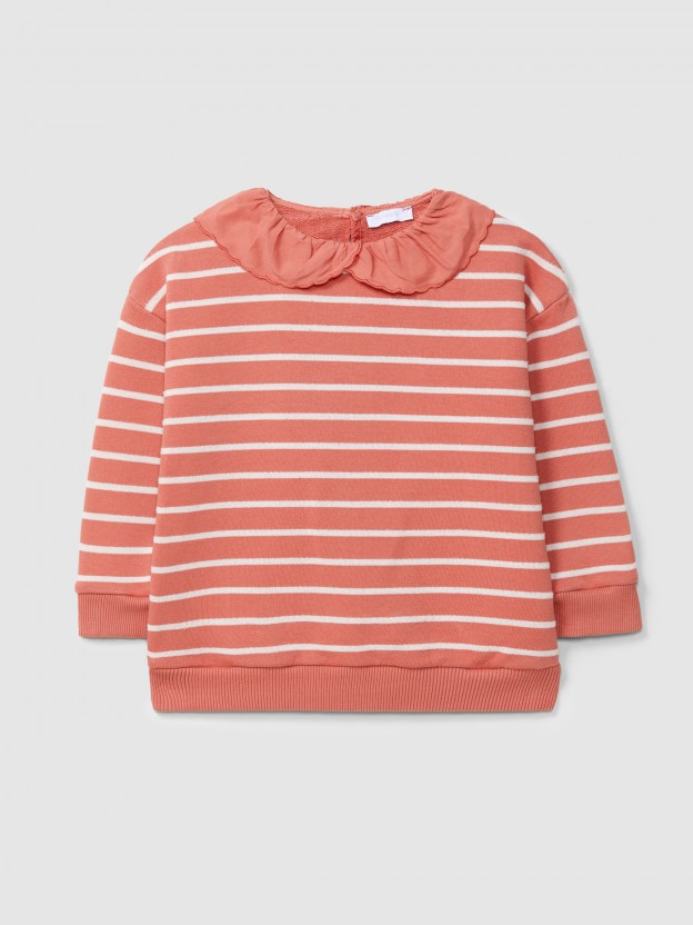 Sweatshirt riscas com gola de folho Sweatshirt riscas com gola de folho