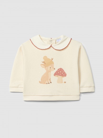 Sweatshirt veado e cogumelo com gola Sweatshirt veado e cogumelo com gola