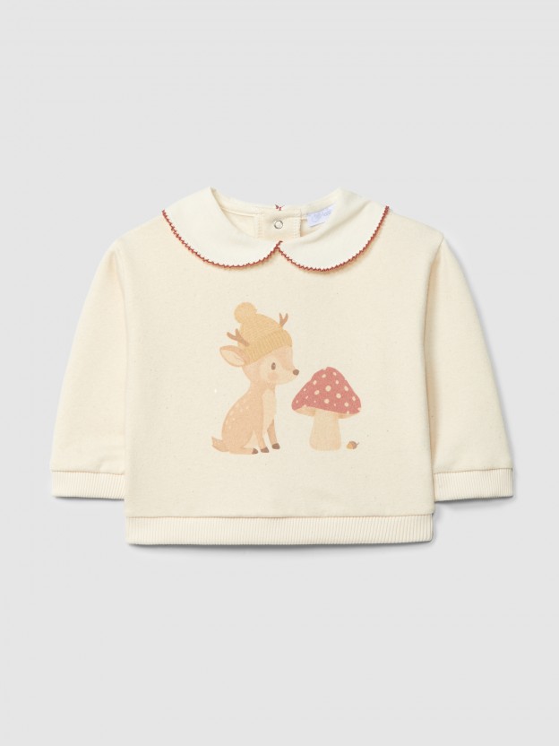 Sudadera de ciervo y champiñón con cuello Sudadera de ciervo y champiñón con cuello