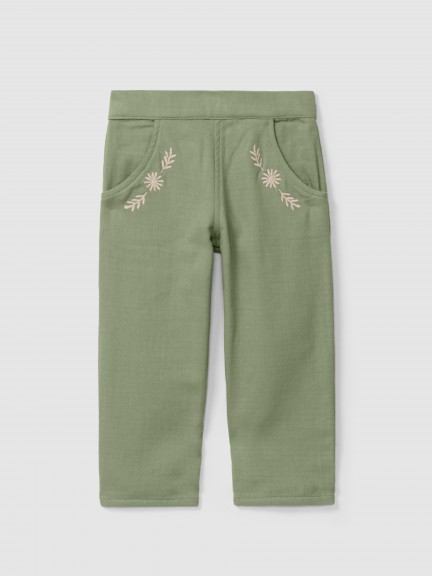 Pantalón pull-up con detalle bordado y picunela Pantalón pull-up con detalle bordado y picunela