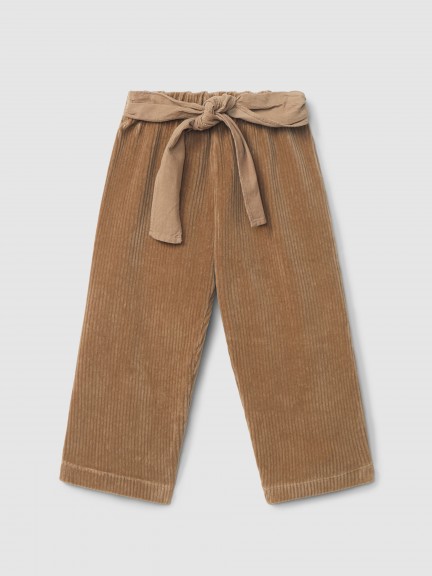 Pull-up wide-leg pants corduroy-type fabric with fabric