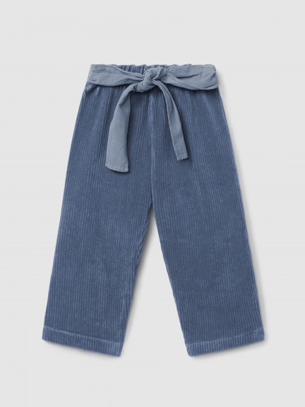 Pull-up wide-leg pants corduroy-type fabric with fabric