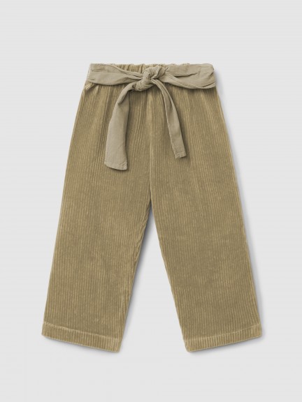 Pull-up wide-leg pants corduroy-type fabric with fabric