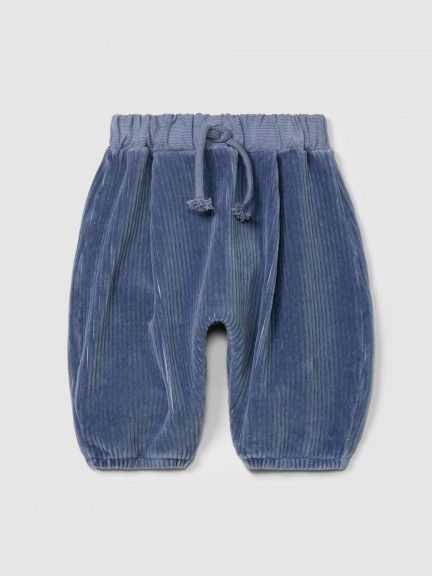 Wide-leg pull-up pants in corduroy-type fabric