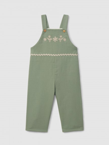 Dungarees with embroidered detail and rickrack