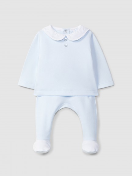 Two-piece set sailor collar with embroidered cross stitch