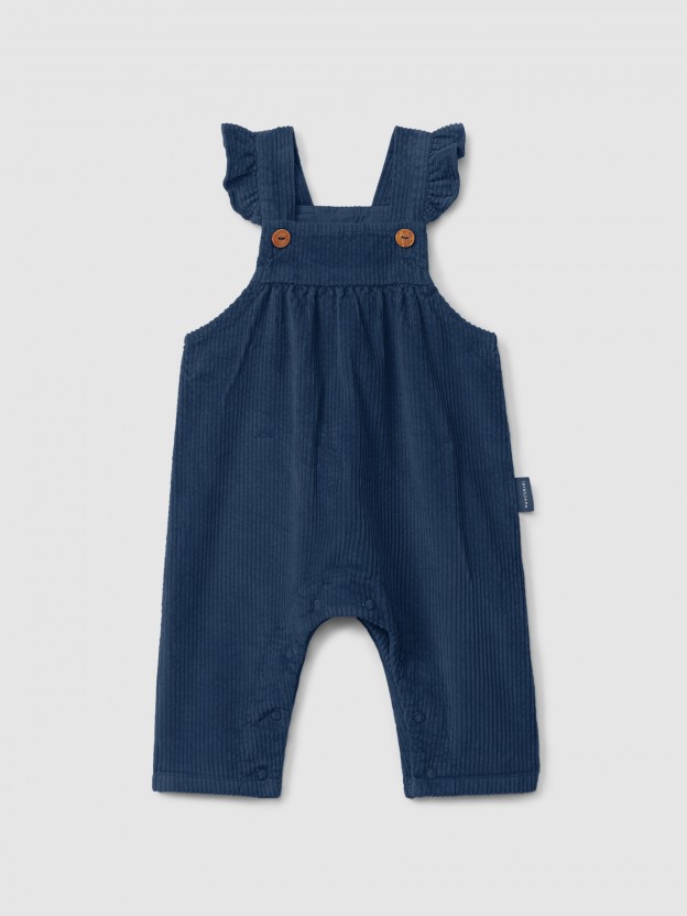 Corduroy dungarees with ruffled detail Corduroy dungarees with ruffled detail