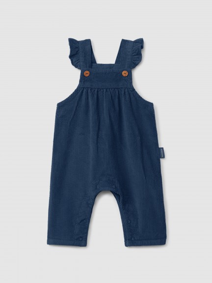 Corduroy dungarees with ruffled detail
