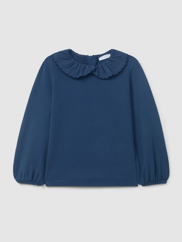 Cotton longsleeve with ruffled collar Cotton longsleeve with ruffled collar