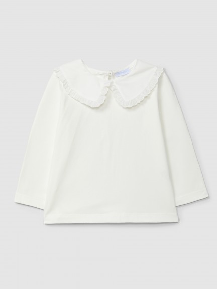 Longsleeve em algod�o com gola de folho