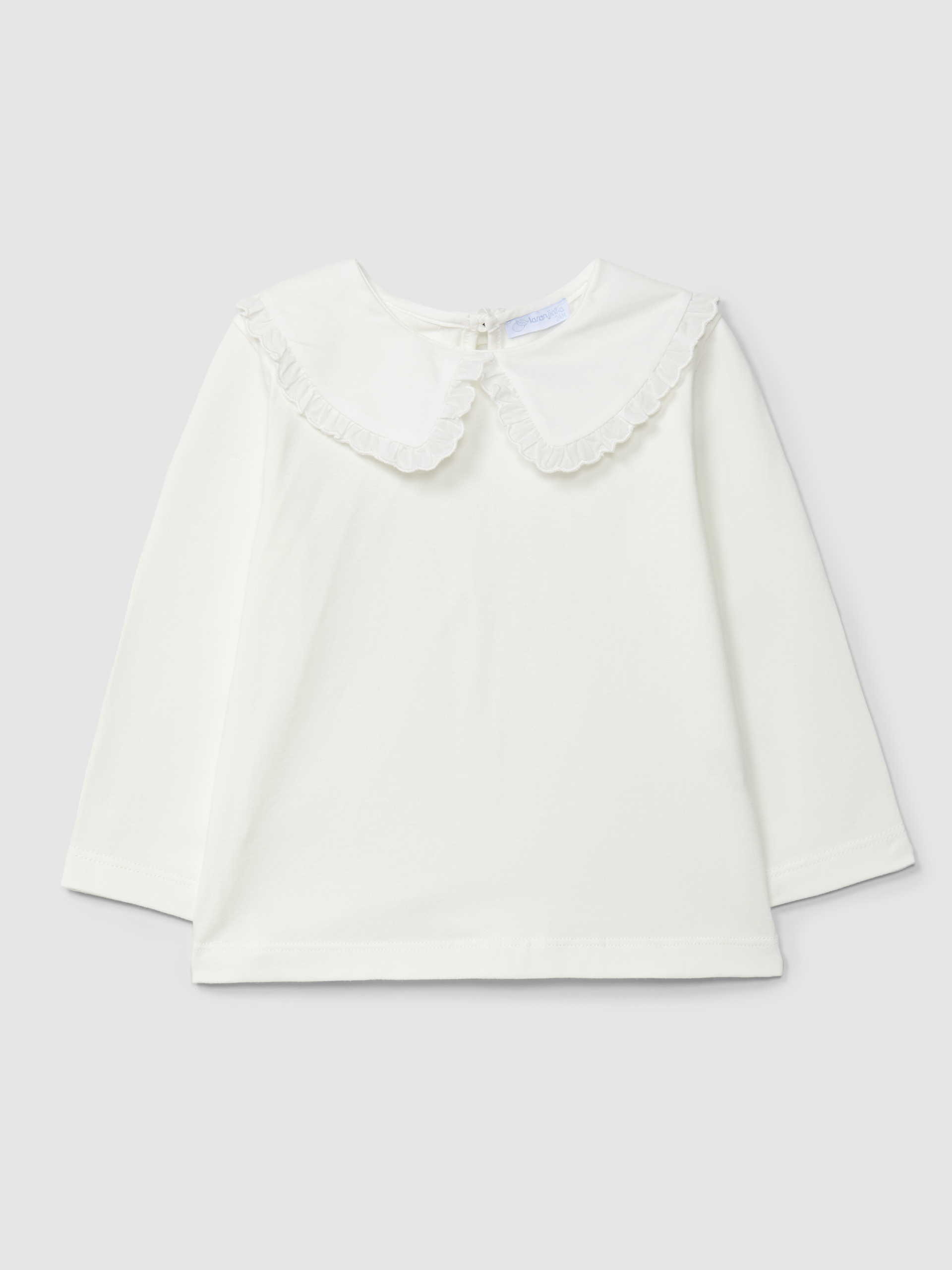 Camiseta de manga larga en algodón con cuello de volante