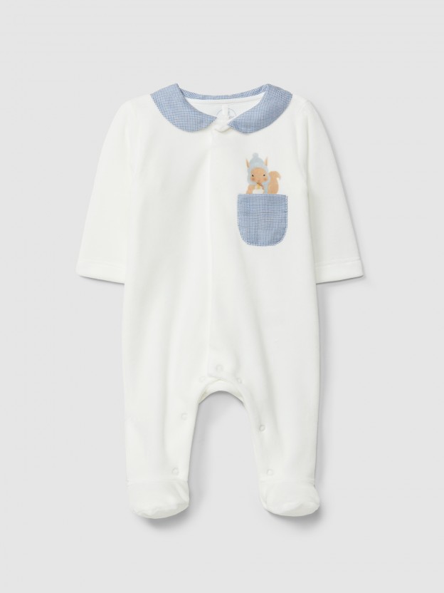 Babygrow em veludo xadrez vichy e esquilo Babygrow em veludo xadrez vichy e esquilo